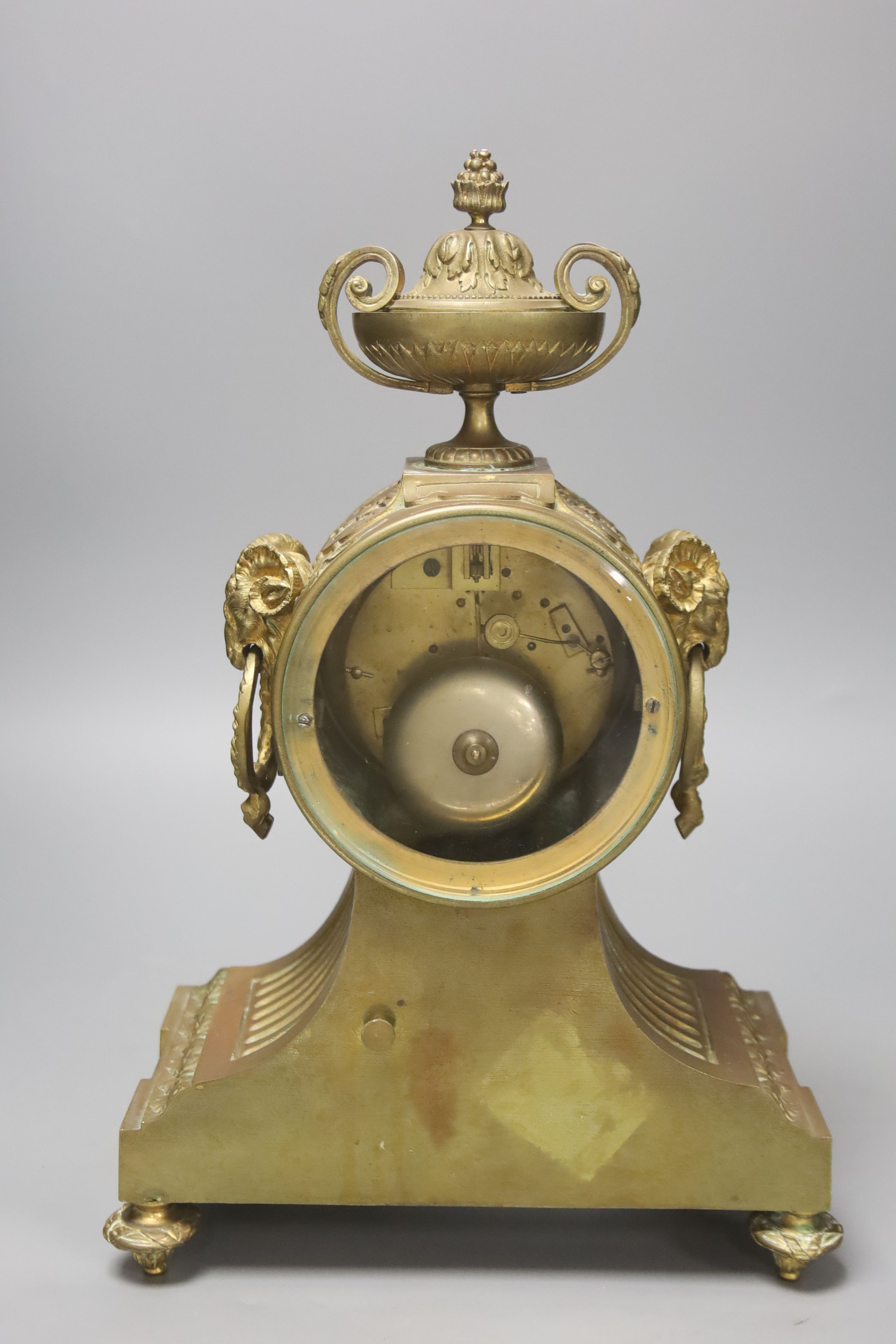 A Louis XVI style bronze mantel clock, height 38cm